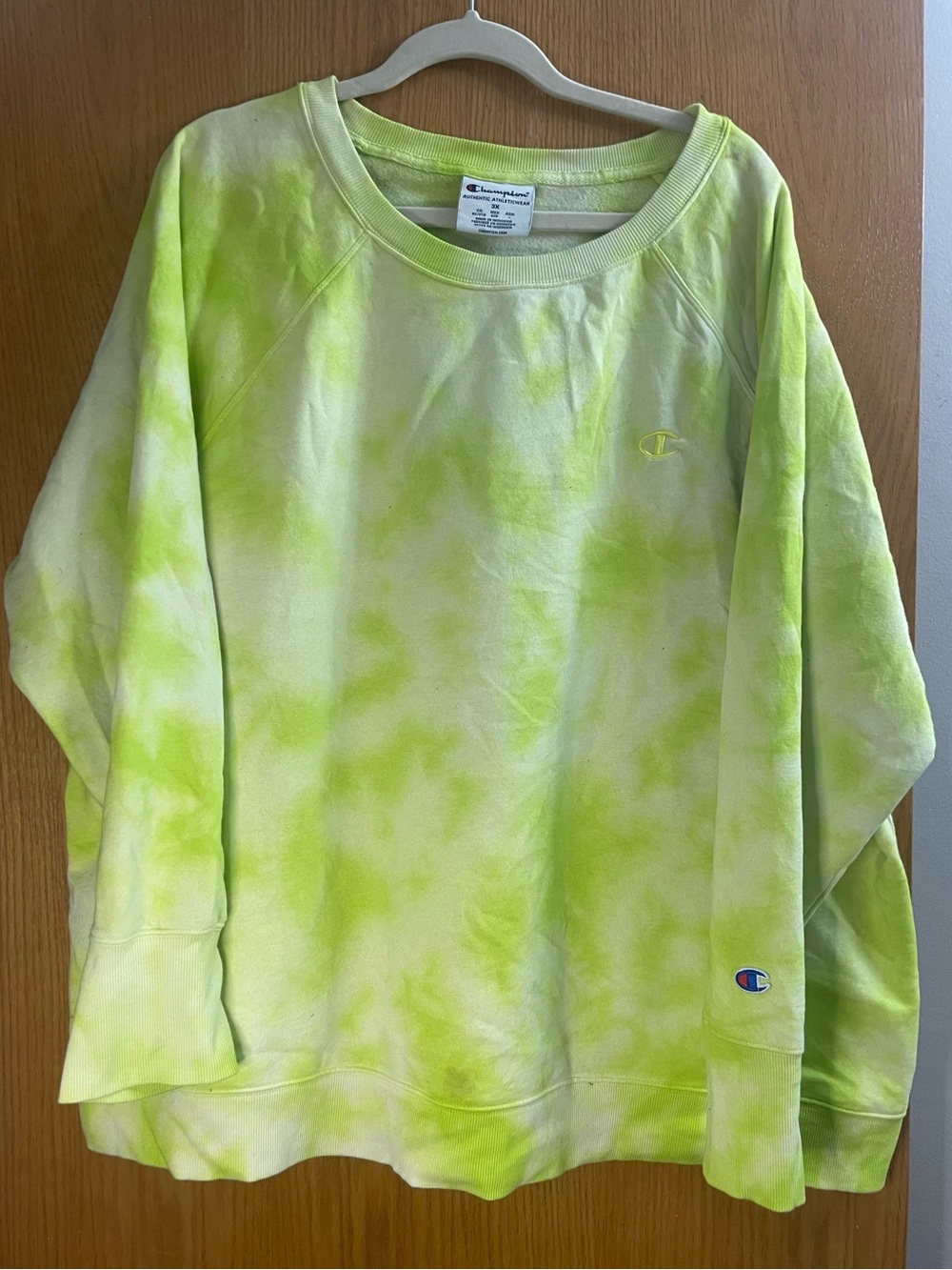 Champion Neon Lime Tie-Dye Crewneck Sweatshirt Plus Size 3x